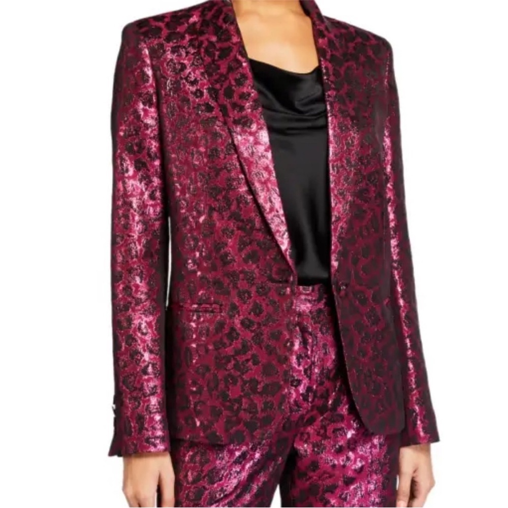 Tanya Taylor Analiese metallic leopard-print blazer pink and black Size 8 NWOT